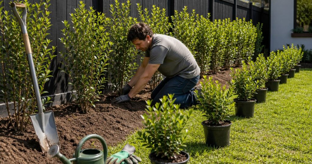 Cerca viva permeável protegendo um jardim exposto ao vento