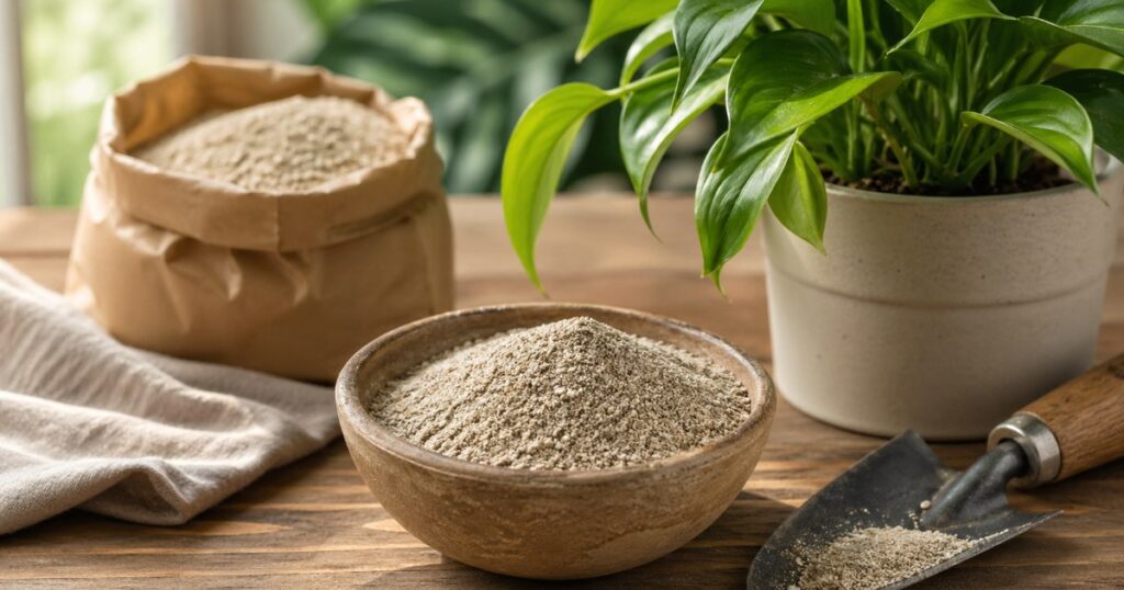 Pequena quantidade de corretivo mineral sendo medida antes do uso