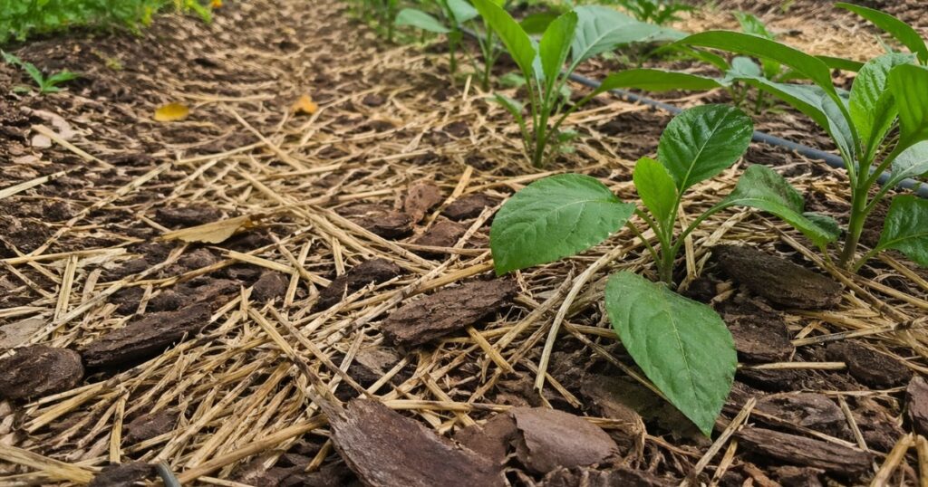 Solo de jardim protegido por cobertura orgânica para melhorar a estrutura